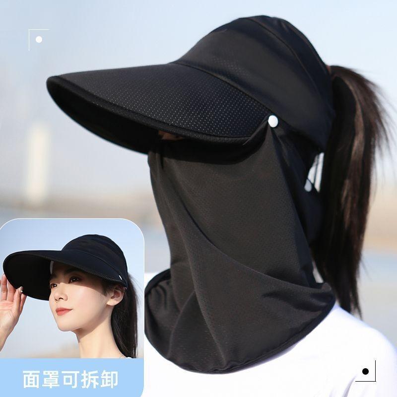 遮陽帽女夏季冰絲防曬面罩遮臉護頸防紫外線戶外騎行大檐防曬帽子-細節圖8
