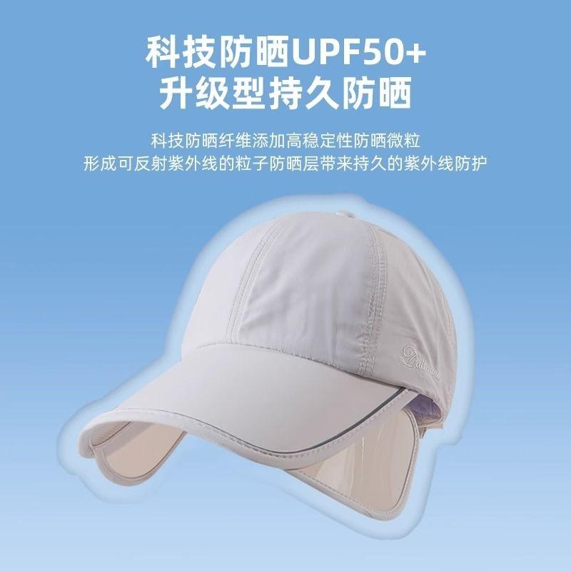 夏季防曬帽女加大加寬帽簷戶外運動遮全臉空頂鴨舌帽紮馬尾太陽帽-細節圖4