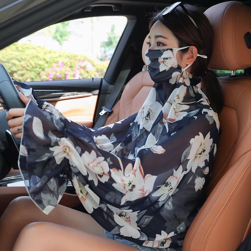 防曬披肩女冰絲披肩防紫外線披肩面紗套裝夏季韓版開車騎車鬥篷女-細節圖6