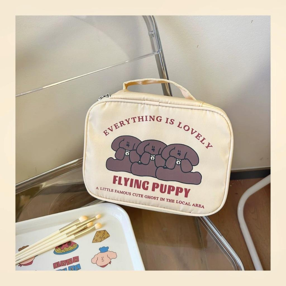 可愛咖啡修狗 大容量化妝包 ins 手提 便攜 收納包 洗漱包 出國 化妝收納 化妝品-細節圖3