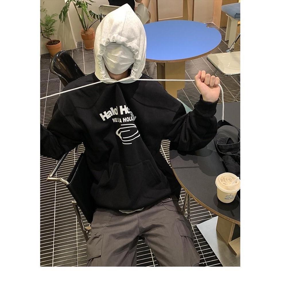 拼接撞色重磅寬大帽T 帽T 韓版 帽踢 情侶衣 長袖  刺繡 內刷毛 寬鬆 男女皆可 落肩 男裝 撞色感-細節圖2