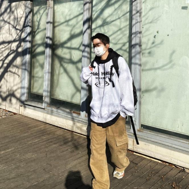 拼接撞色重磅寬大帽T 帽T 韓版 帽踢 情侶衣 長袖  刺繡 內刷毛 寬鬆 男女皆可 落肩 男裝 撞色感-細節圖9