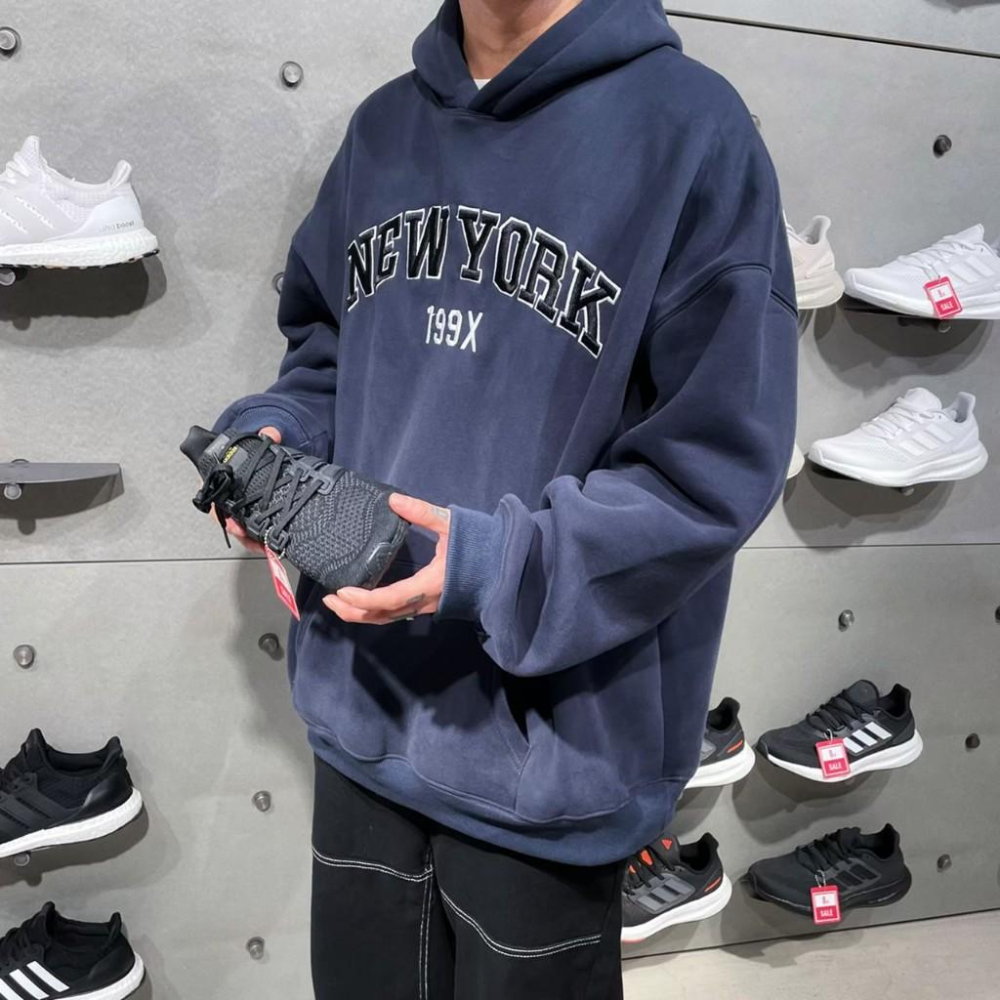 韓國 199X NEW YORK 刺繡 刷毛 帽T 韓版 帽踢 情侶衣 長袖  刺繡 內刷毛 寬鬆 男女皆可 落肩 男裝-細節圖6