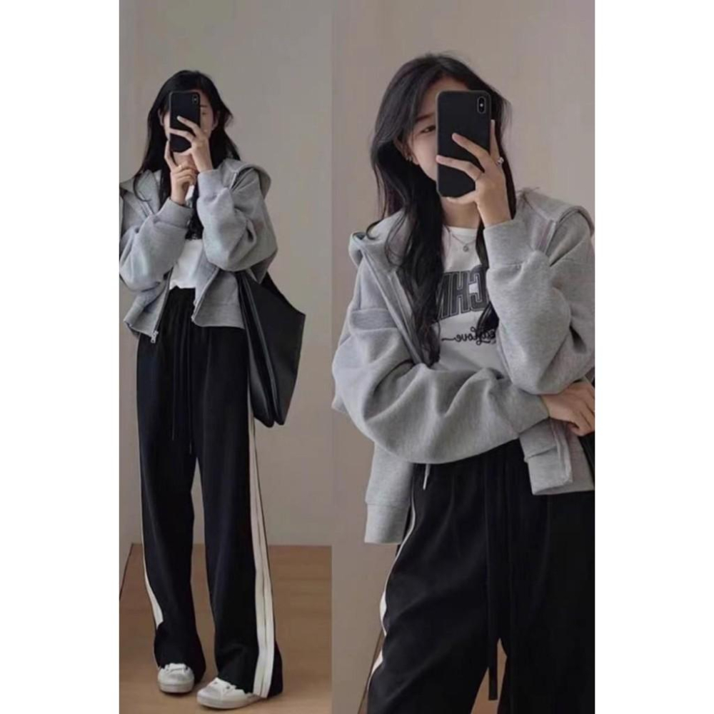 短版拉鍊連帽外套 女版 短版 連帽外套 刷毛 抽繩 休閒外套 棉外套 情侶 外套 刷毛外套 素面 素色 百搭-細節圖3