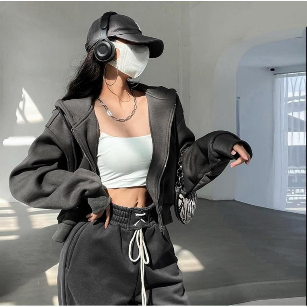 短版拉鍊連帽外套 女版 短版 連帽外套 刷毛 抽繩 休閒外套 棉外套 情侶 外套 刷毛外套 素面 素色 百搭-細節圖5