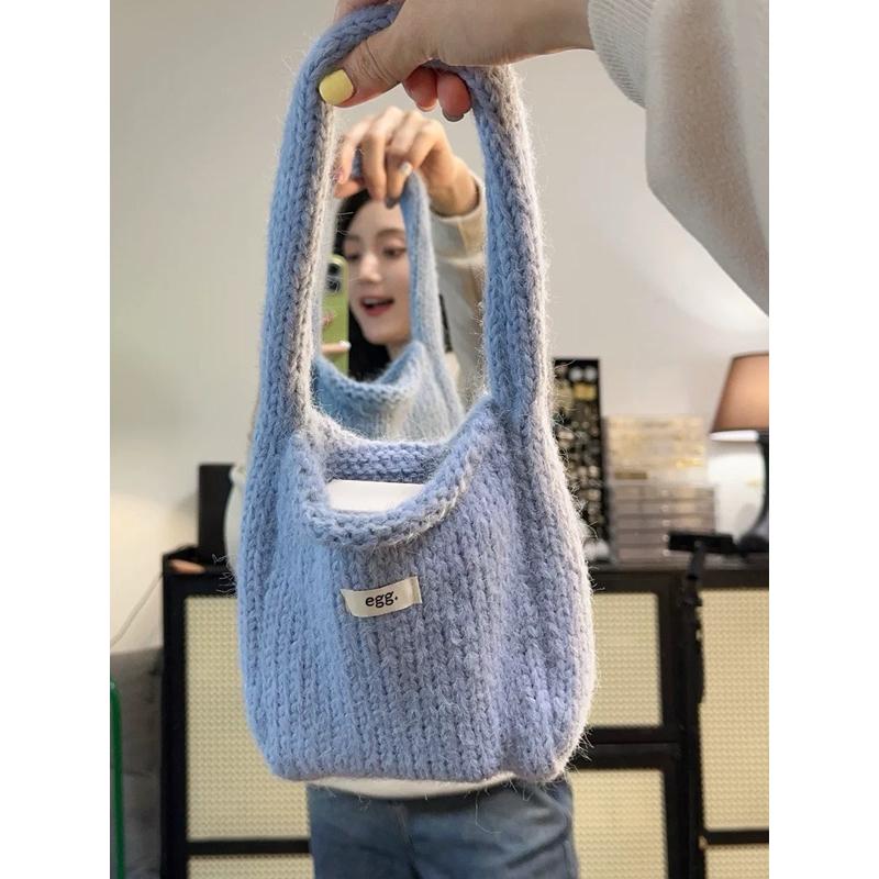 egg迷你 針織手提包 韓系 粗毛線 秋冬 百搭 隨身包-細節圖4