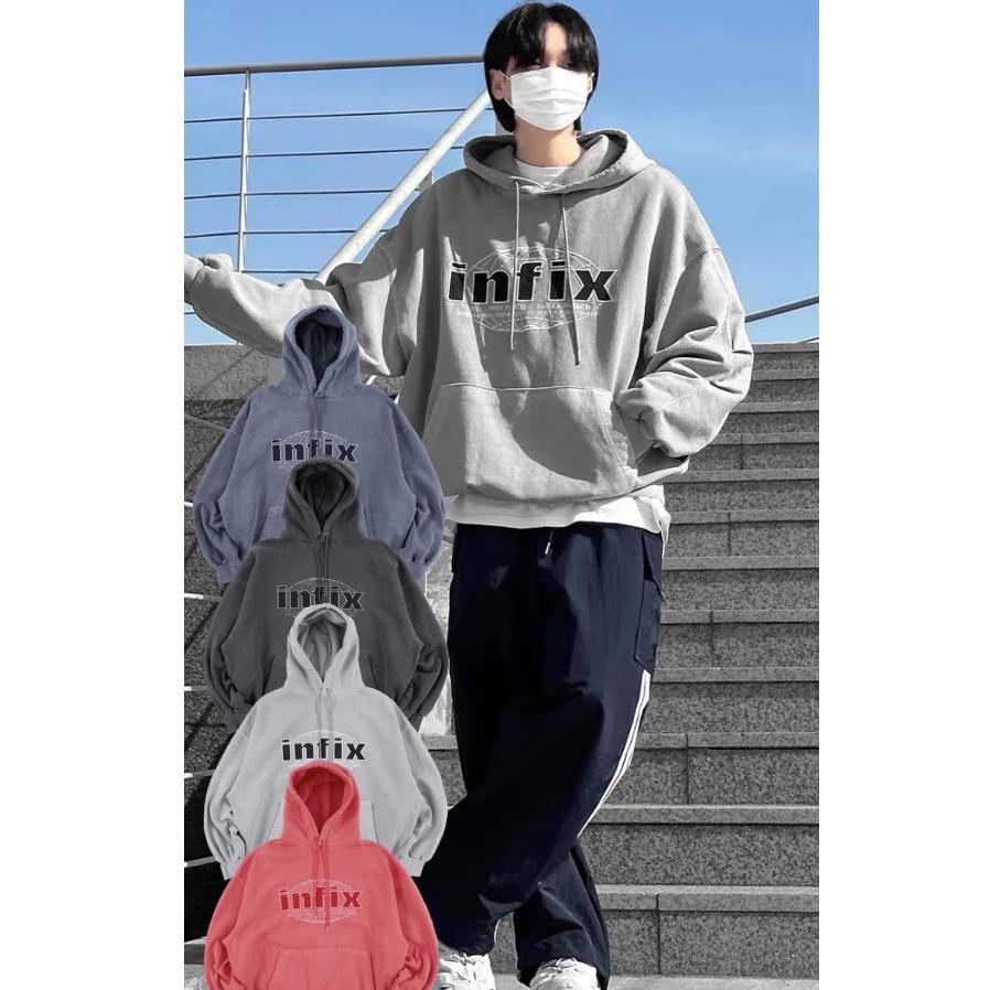 韓國洗水Infix刺繡地球帽T 帽踢 長袖 連帽上衣 男裝 女裝 情侶衣 韓系 穿搭 pop 98963-細節圖4