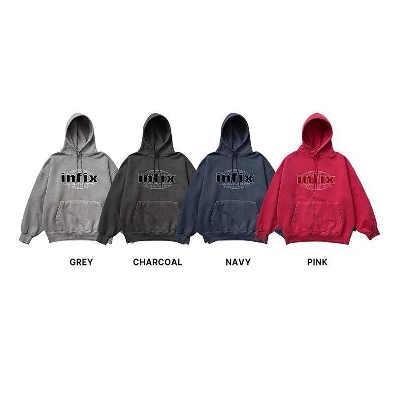 韓國洗水Infix刺繡地球帽T 帽踢 長袖 連帽上衣 男裝 女裝 情侶衣 韓系 穿搭 pop 98963-細節圖5