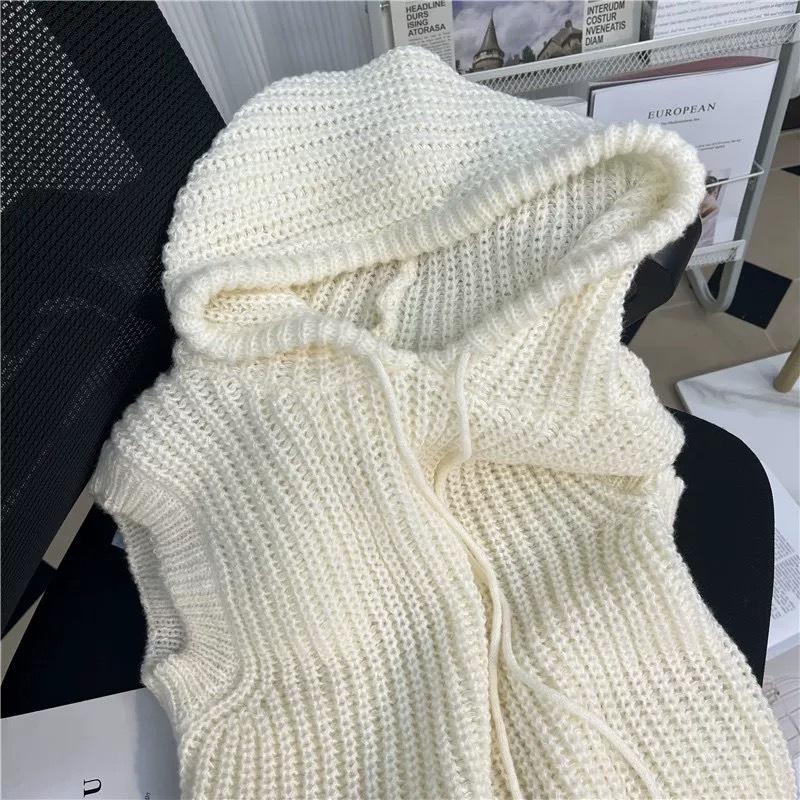 連帽針織背心 針織上衣 無袖 毛衣 毛線上衣 連帽上衣-細節圖7