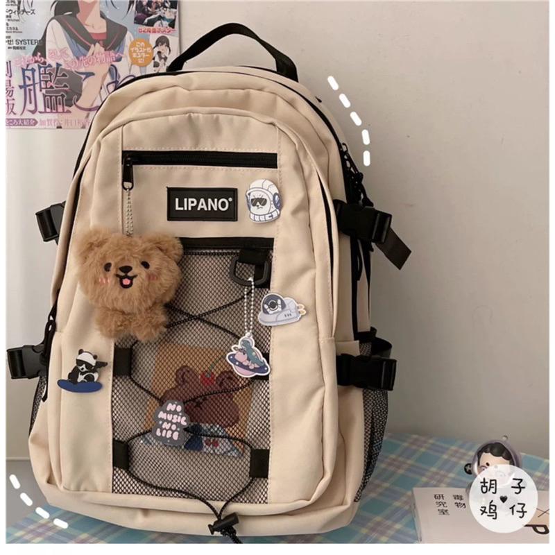 大容量 雙肩後背包 後背包 書包 開學必備 男女可背 港風多夾層防水學生書包 工裝雙肩包 旅行背包 大學-細節圖9