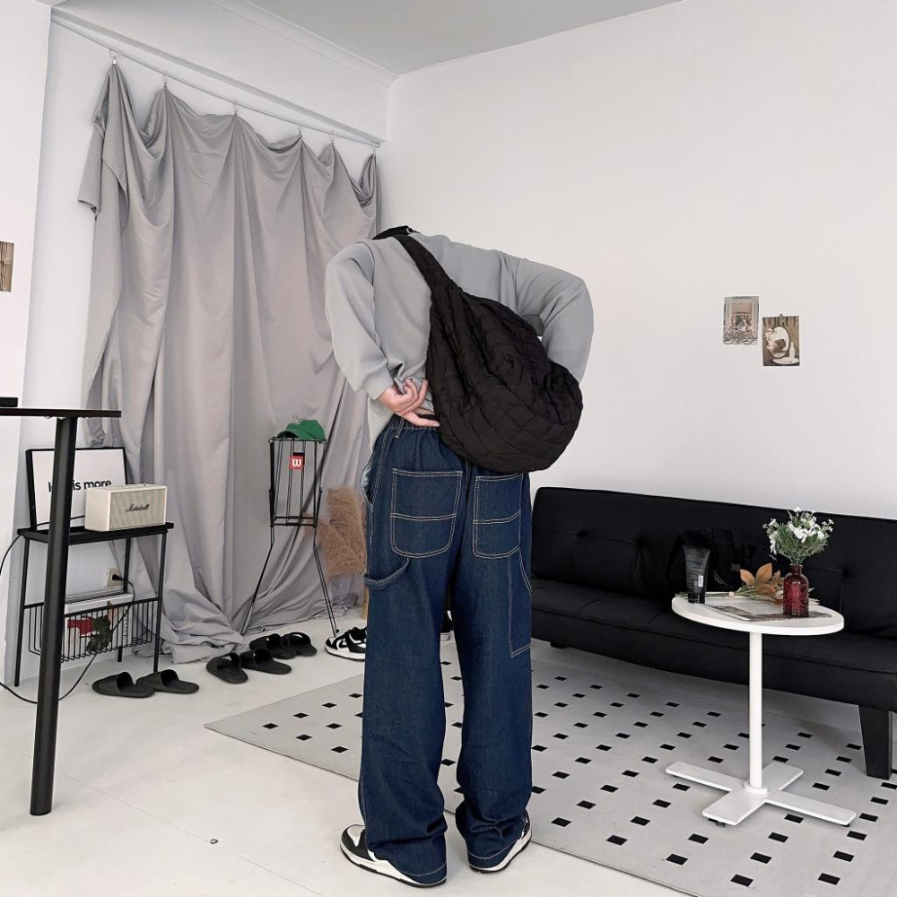 高質感素面牛仔畫家褲 牛仔褲 長褲 畫家褲 韓版長褲 男裝 女裝-細節圖5