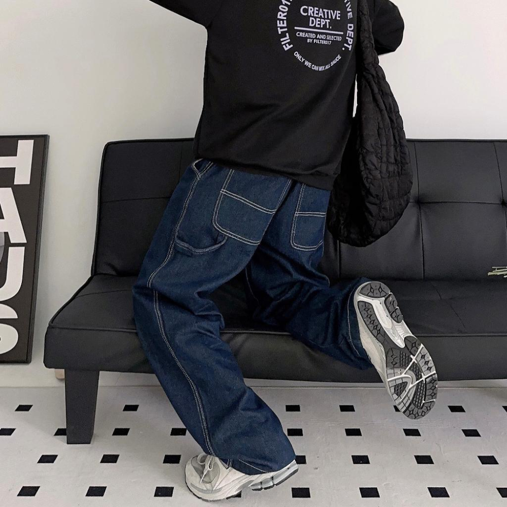 高質感素面牛仔畫家褲 牛仔褲 長褲 畫家褲 韓版長褲 男裝 女裝-細節圖6