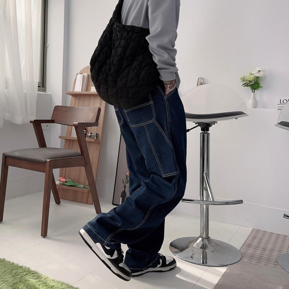 高質感素面牛仔畫家褲 牛仔褲 長褲 畫家褲 韓版長褲 男裝 女裝-細節圖8