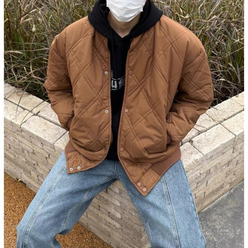 菱格紋棒球外套 棒球外套 長袖 情侶裝 Y2K 夾克 外套