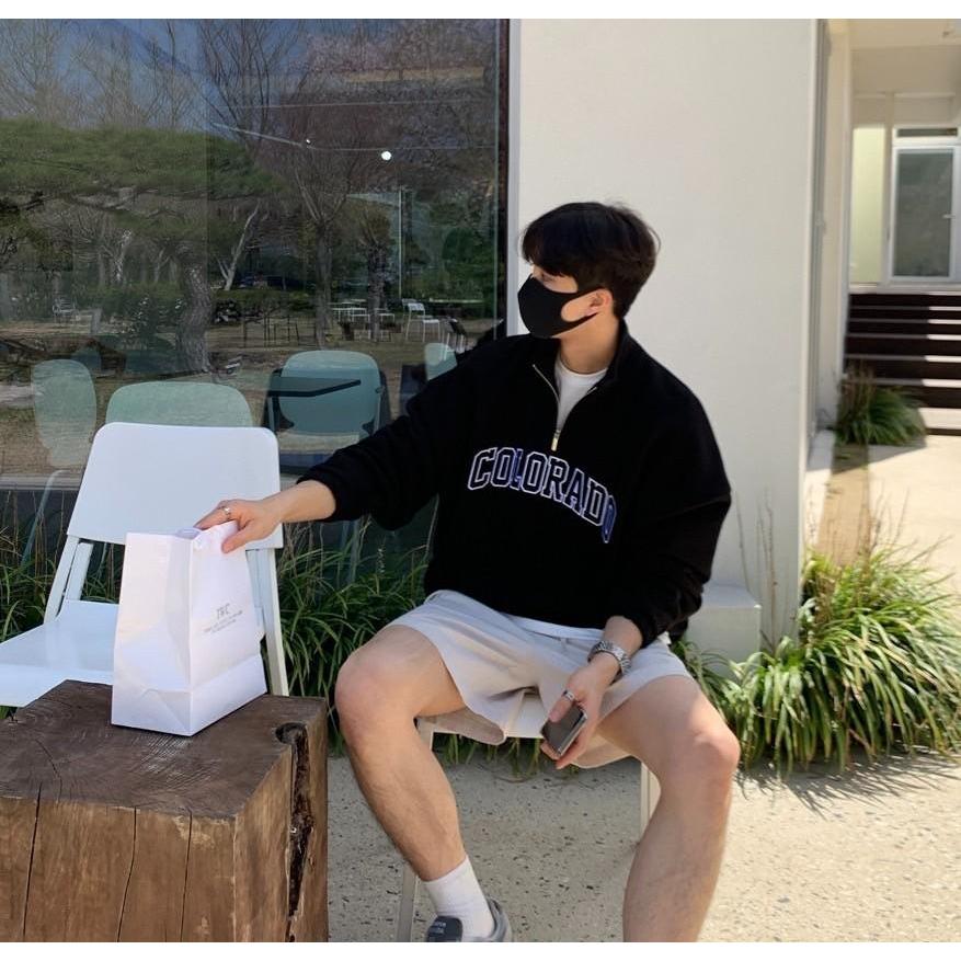 韓國 COLORADO 半拉鍊 貼布袖立領 大學T 大學踢 半拉鍊 長袖 情侶衣 女生長袖 男生上衣 內鋪棉-細節圖4