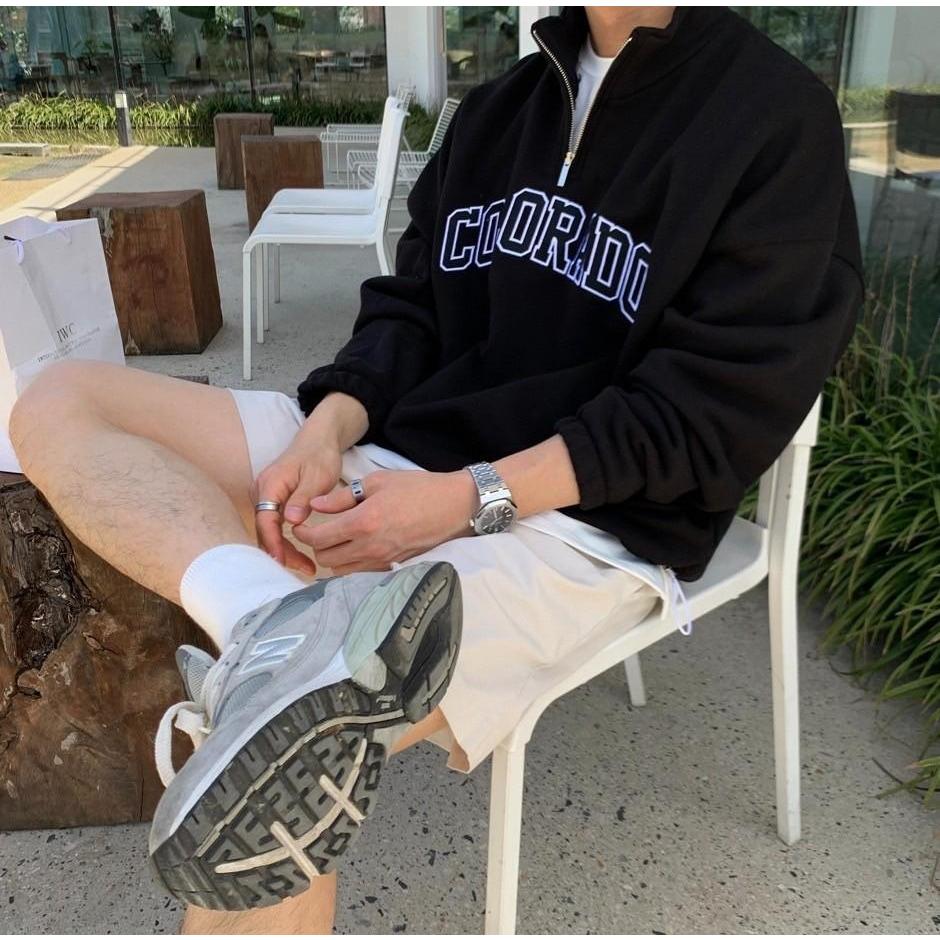 韓國 COLORADO 半拉鍊 貼布袖立領 大學T 大學踢 半拉鍊 長袖 情侶衣 女生長袖 男生上衣 內鋪棉-細節圖5