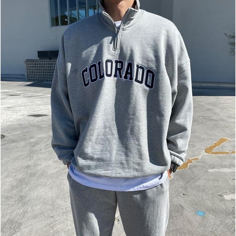 韓國 COLORADO 半拉鍊 貼布袖立領 大學T 大學踢 半拉鍊 長袖 情侶衣 女生長袖 男生上衣 內鋪棉-細節圖6