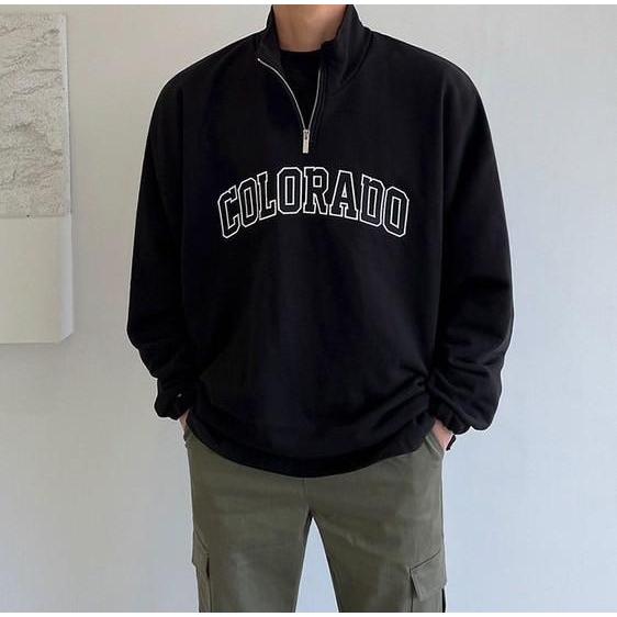 韓國 COLORADO 半拉鍊 貼布袖立領 大學T 大學踢 半拉鍊 長袖 情侶衣 女生長袖 男生上衣 內鋪棉-細節圖7