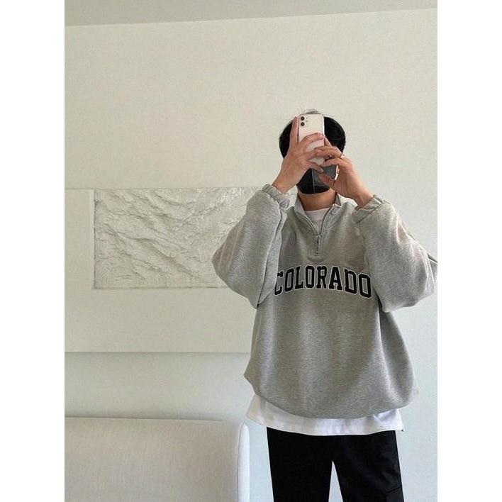 韓國 COLORADO 半拉鍊 貼布袖立領 大學T 大學踢 半拉鍊 長袖 情侶衣 女生長袖 男生上衣 內鋪棉-細節圖8