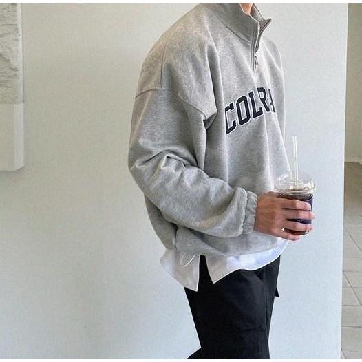 韓國 COLORADO 半拉鍊 貼布袖立領 大學T 大學踢 半拉鍊 長袖 情侶衣 女生長袖 男生上衣 內鋪棉-細節圖9