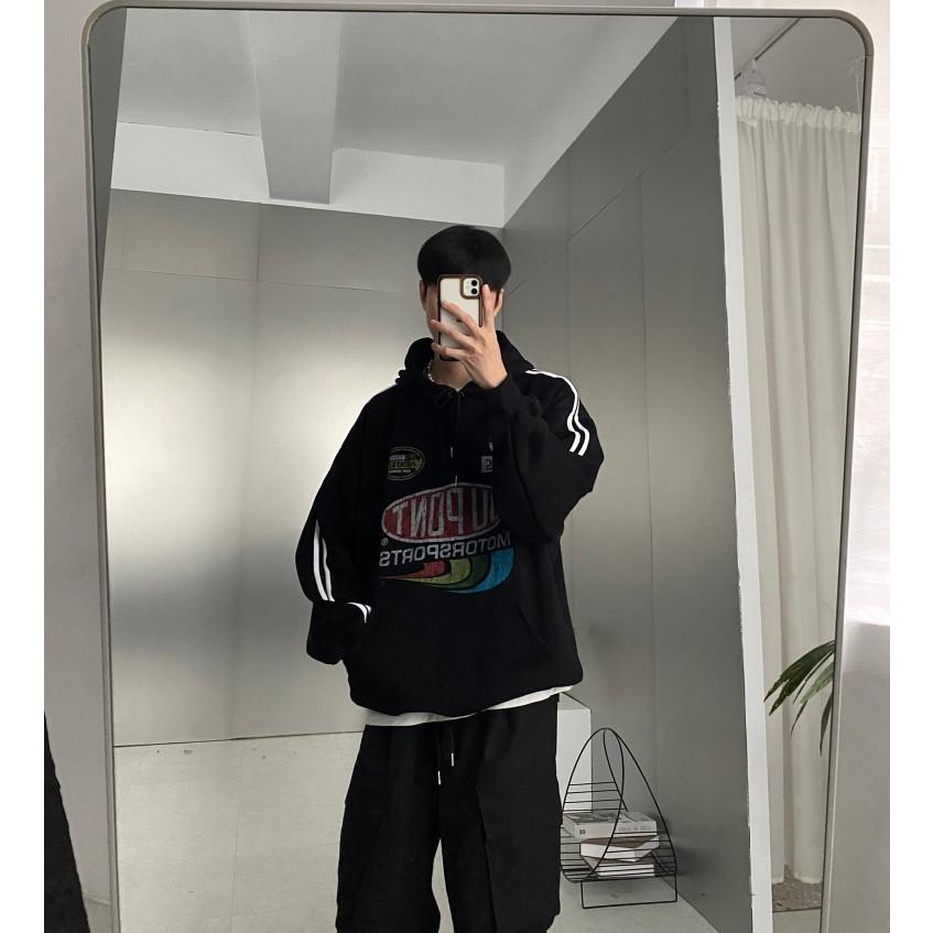 MOTORSPORTS賽車風刷毛帽踢 TEE 長袖 衛衣-細節圖3