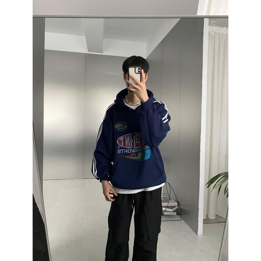 MOTORSPORTS賽車風刷毛帽踢 TEE 長袖 衛衣-細節圖8