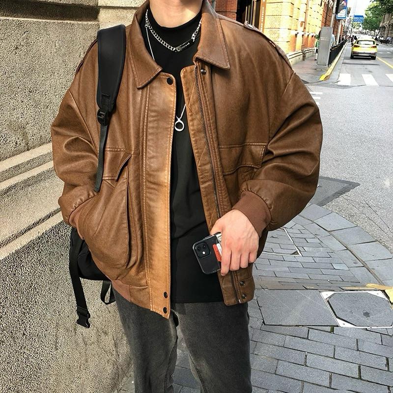 兩色/大口袋皮衣外套 夾克 飛行外套 ins 外套-細節圖3
