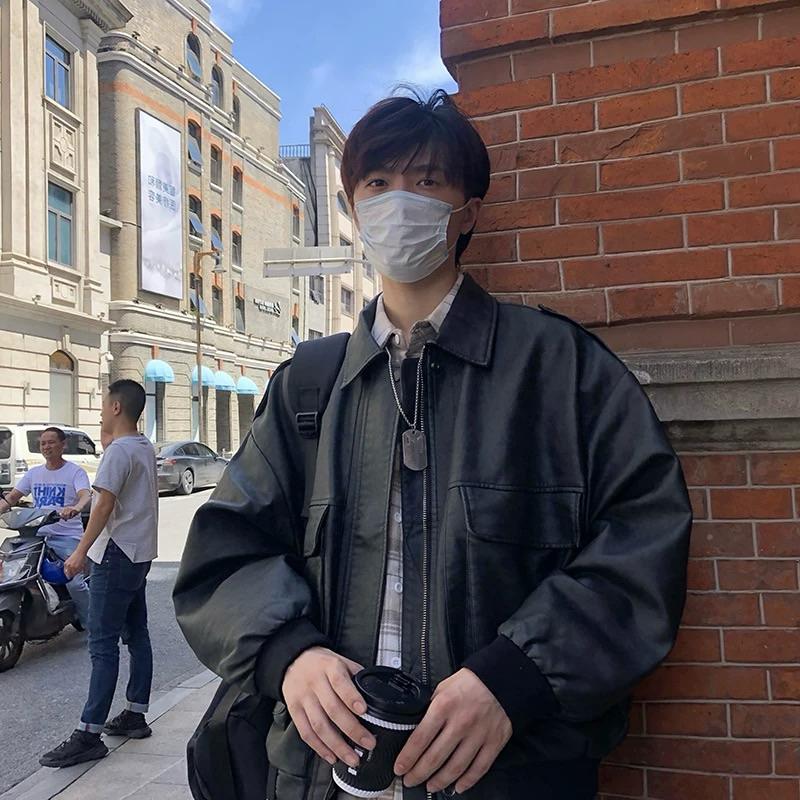 兩色/大口袋皮衣外套 夾克 飛行外套 ins 外套-細節圖4