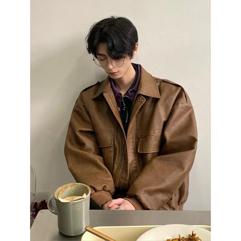 兩色/大口袋皮衣外套 夾克 飛行外套 ins 外套-細節圖5