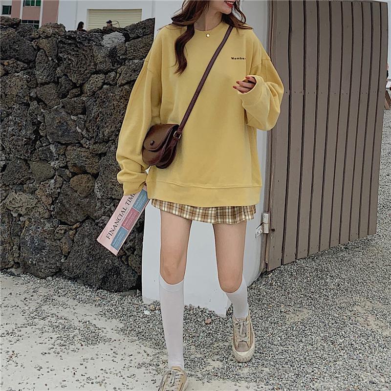 WU96/芥末黃 兩面小刺繡 大學T 衛衣 大學踢-細節圖3