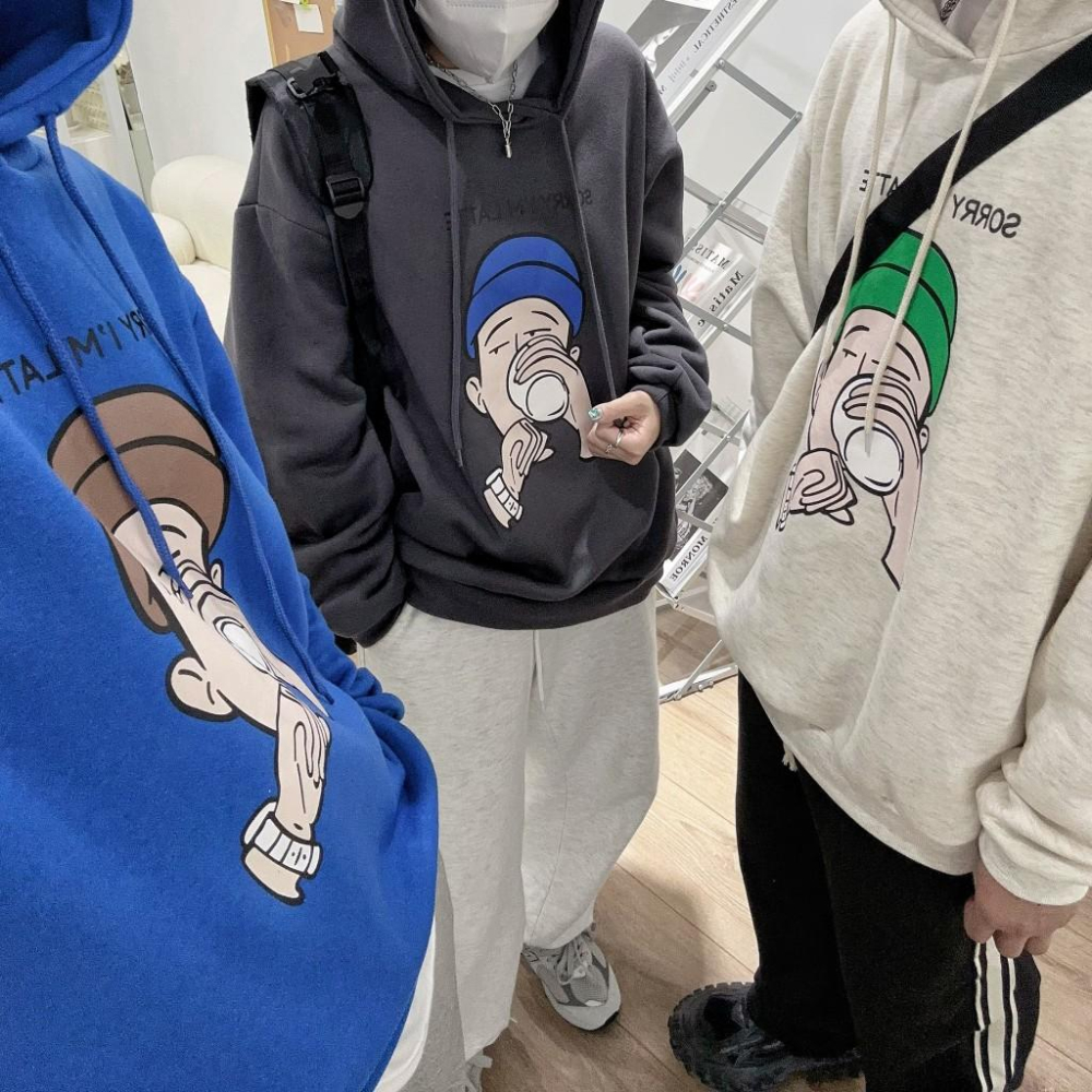 韓國升級版 喝咖啡哥人像男 刷毛 帽T 連帽上衣 上衣 帽踢-細節圖4