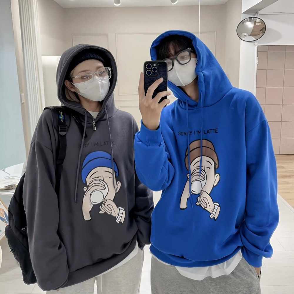 韓國升級版 喝咖啡哥人像男 刷毛 帽T 連帽上衣 上衣 帽踢-細節圖6