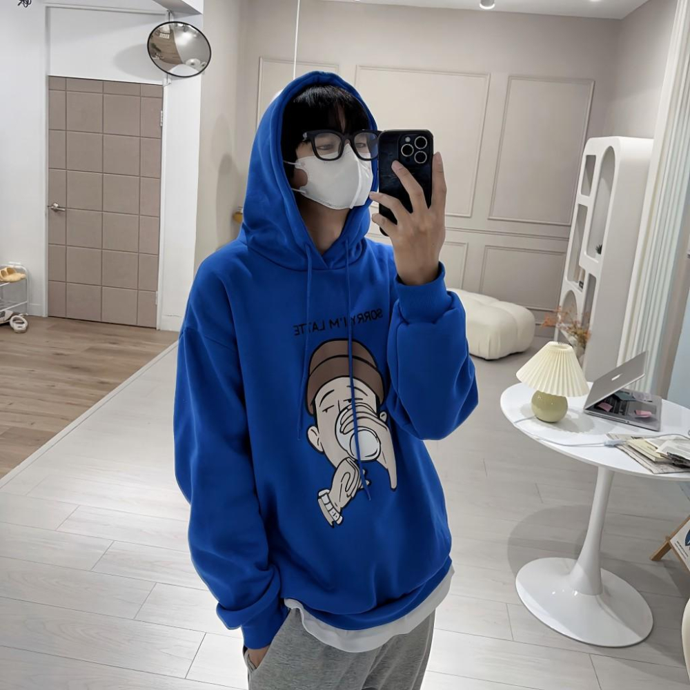 韓國升級版 喝咖啡哥人像男 刷毛 帽T 連帽上衣 上衣 帽踢-細節圖7