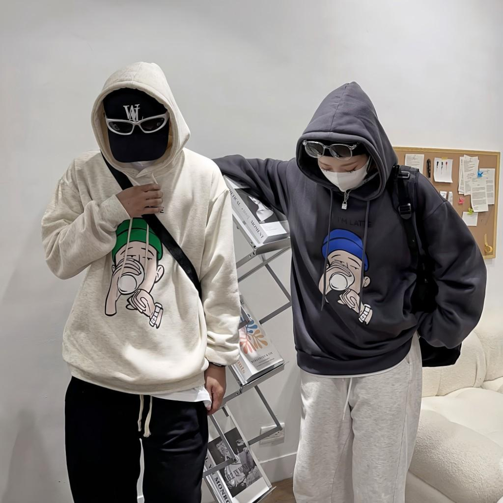 韓國升級版 喝咖啡哥人像男 刷毛 帽T 連帽上衣 上衣 帽踢-細節圖9