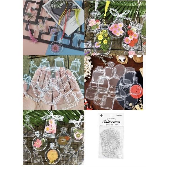 透明植物乾花書籤貼紙 漂流瓶系列貼紙（一包20張漂流瓶貼紙）漂流瓶貼紙 許願瓶貼紙 透明瓶貼紙 書籤貼紙-細節圖2