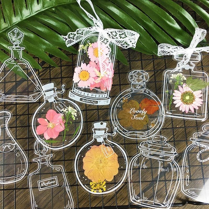 透明植物乾花書籤貼紙 漂流瓶系列貼紙（一包20張漂流瓶貼紙）漂流瓶貼紙 許願瓶貼紙 透明瓶貼紙 書籤貼紙-細節圖3