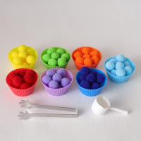 蒙氏毛球顏色配對遊戲 舀勺1支 毛球 蒙氏教具 蒙氏教材 顏色配對 顏色啟蒙 手眼協調教材 手眼協調訓練 蒙特利