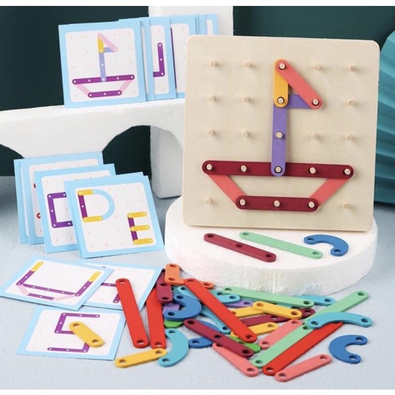木製多功能字母套柱拼板 套柱 套柱教具 字母套柱 數字套柱  釘板x套柱 #蒙特梭利 #教具-細節圖3