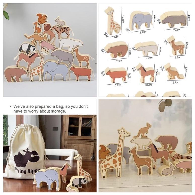 木製質感風動物組  木質動物 動物素材 動物玩具 動物教學 訓練小肌肉發展 扮演遊戲 堆疊遊戲 動物平衡 動物疊疊樂-細節圖2