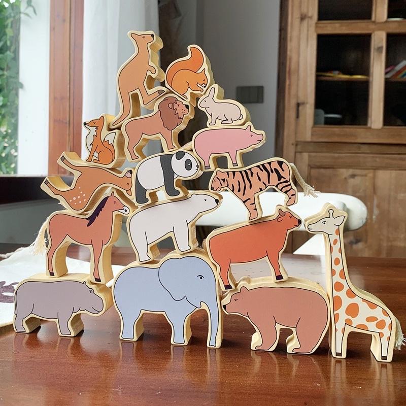 木製質感風動物組  木質動物 動物素材 動物玩具 動物教學 訓練小肌肉發展 扮演遊戲 堆疊遊戲 動物平衡 動物疊疊樂-細節圖3