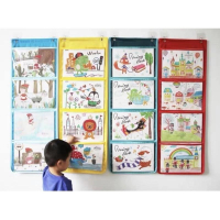 作品展示袋 繪本收納格 A4繪圖透明掛袋、繪本收納袋 書本收納袋、收納袋、文具收納 圖片收納 書本收納袋 繪本袋