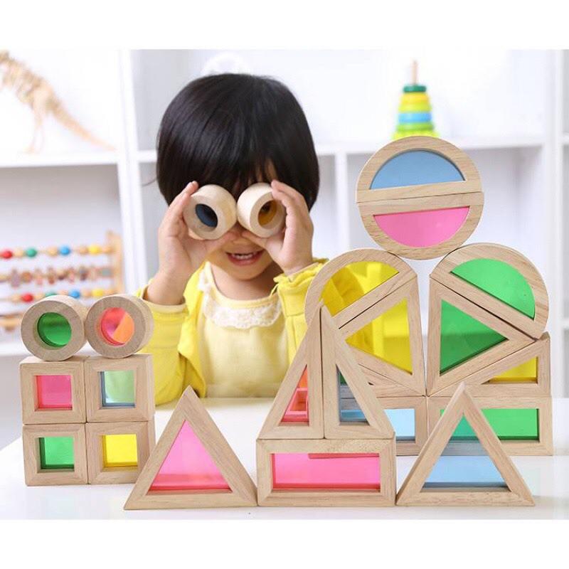 現貨透光積木 彩虹積木 透光教具 彩虹透明積木 彩虹教具 彩虹壓克力光影積木 彩虹桌遊 彩虹塔 蒙特梭利木製教具現貨❤️-細節圖3