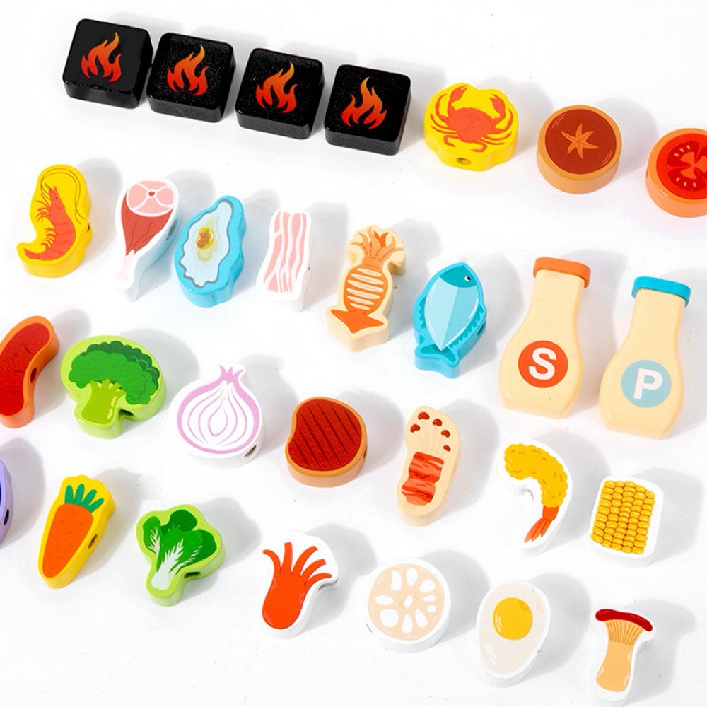 木製烤肉BBQ益智 烤肉串燒桌遊  木製烤肉BBQ益智玩具｜親子角色扮演+手眼協調訓練  烤肉桌遊-細節圖2