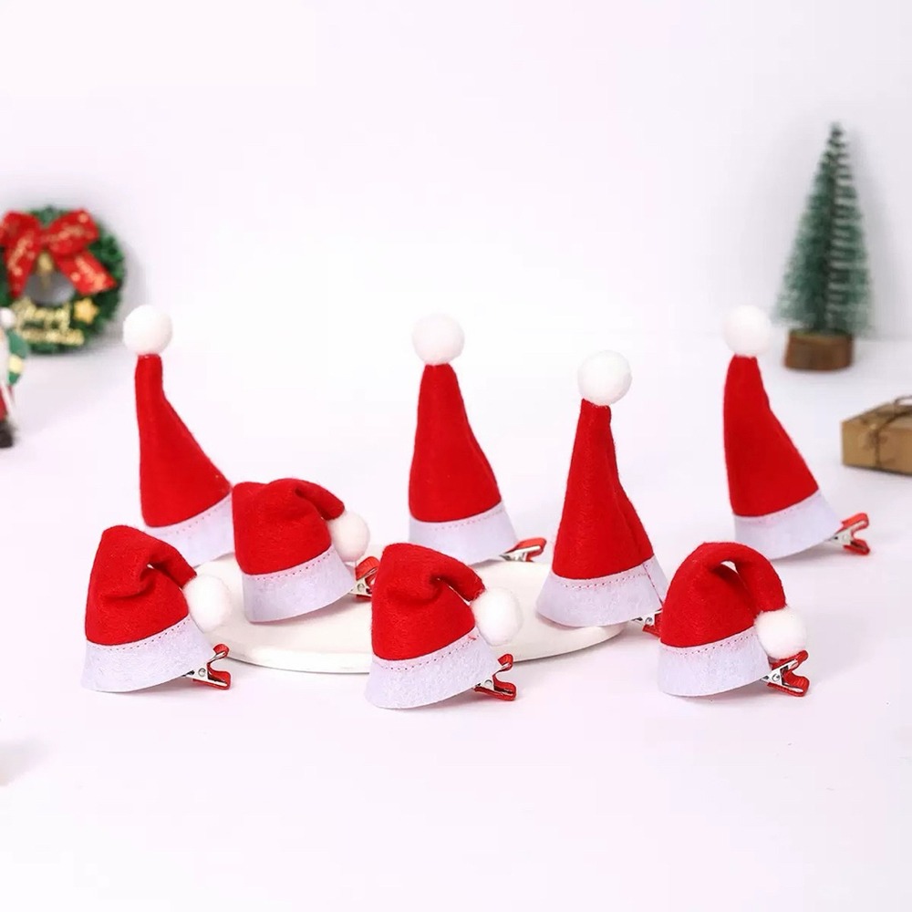 聖誕帽髮夾  5個 聖誕帽  迷你聖誕帽髮夾 聖誕帽 可愛髮飾 節慶頭飾拍照道具  迷你聖誕髮夾直彎 隨機5個-細節圖3