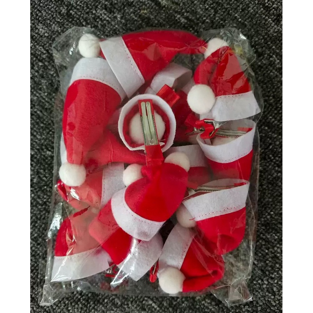 聖誕帽髮夾  5個 聖誕帽  迷你聖誕帽髮夾 聖誕帽 可愛髮飾 節慶頭飾拍照道具  迷你聖誕髮夾直彎 隨機5個-細節圖5