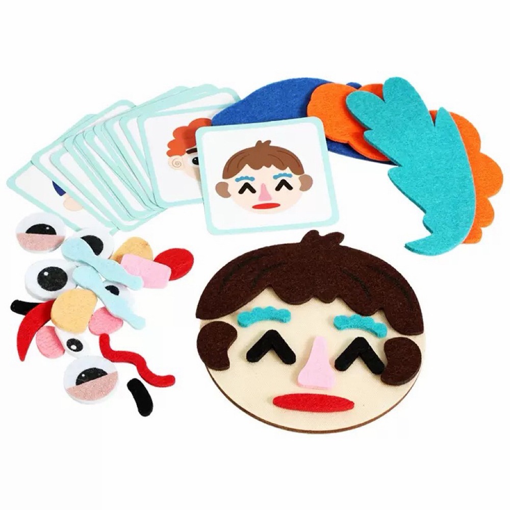 表情拼貼教具 DIY表情臉拼圖 不織布情緒認知玩具 幼兒臉部表情變化遊戲 早教認知教具  表情拼貼教具 DIY表情臉拼圖-細節圖2