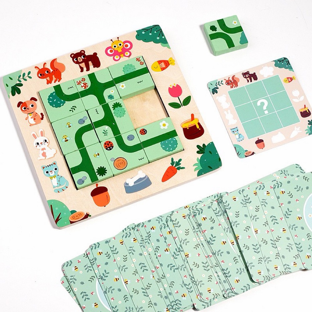 路徑拼圖益智教具 木製邏輯思考遊戲 迷宮拼圖 觀察力訓練 早教益智玩具-細節圖3
