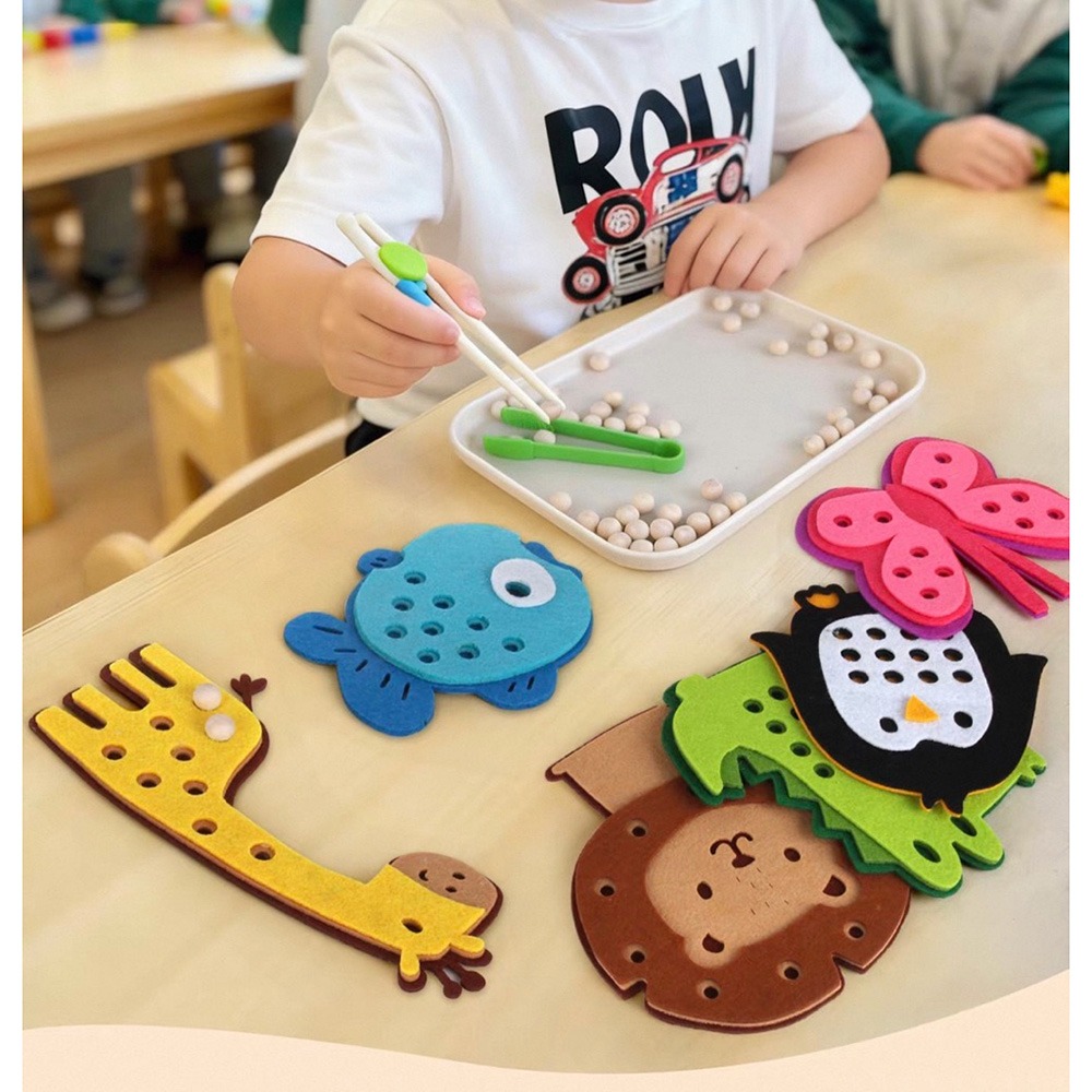 穿珠訓練板 木球夾取遊戲 3款各一 動物穿珠訓練板-細節圖2