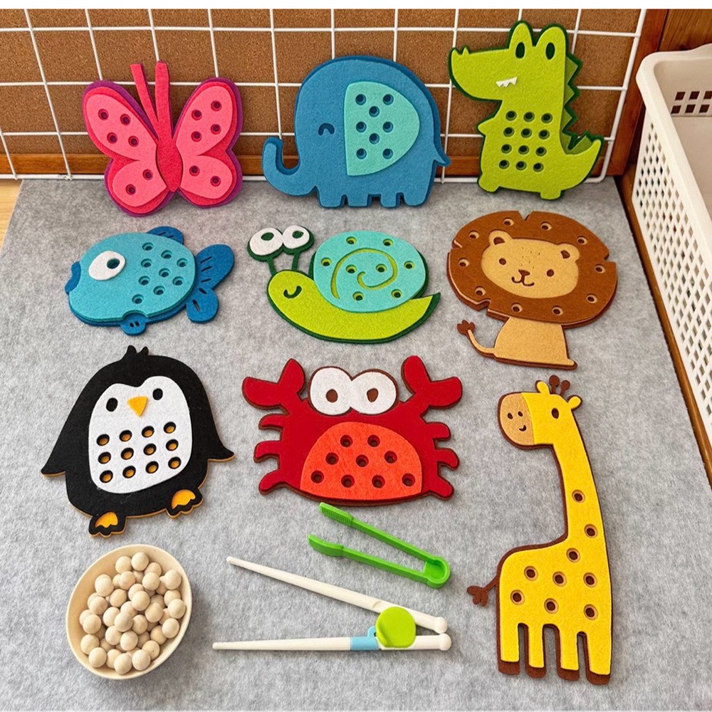 穿珠訓練板 木球夾取遊戲 3款各一 動物穿珠訓練板-細節圖4