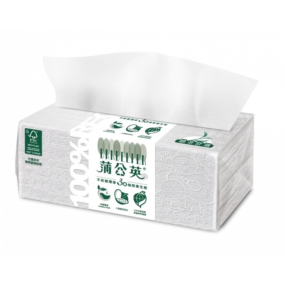 蒲公英 三層 綠茶 舒適 環保 抽取式 衛生紙 100抽*10包*7串/箱  3層  #環保 #免運-細節圖3